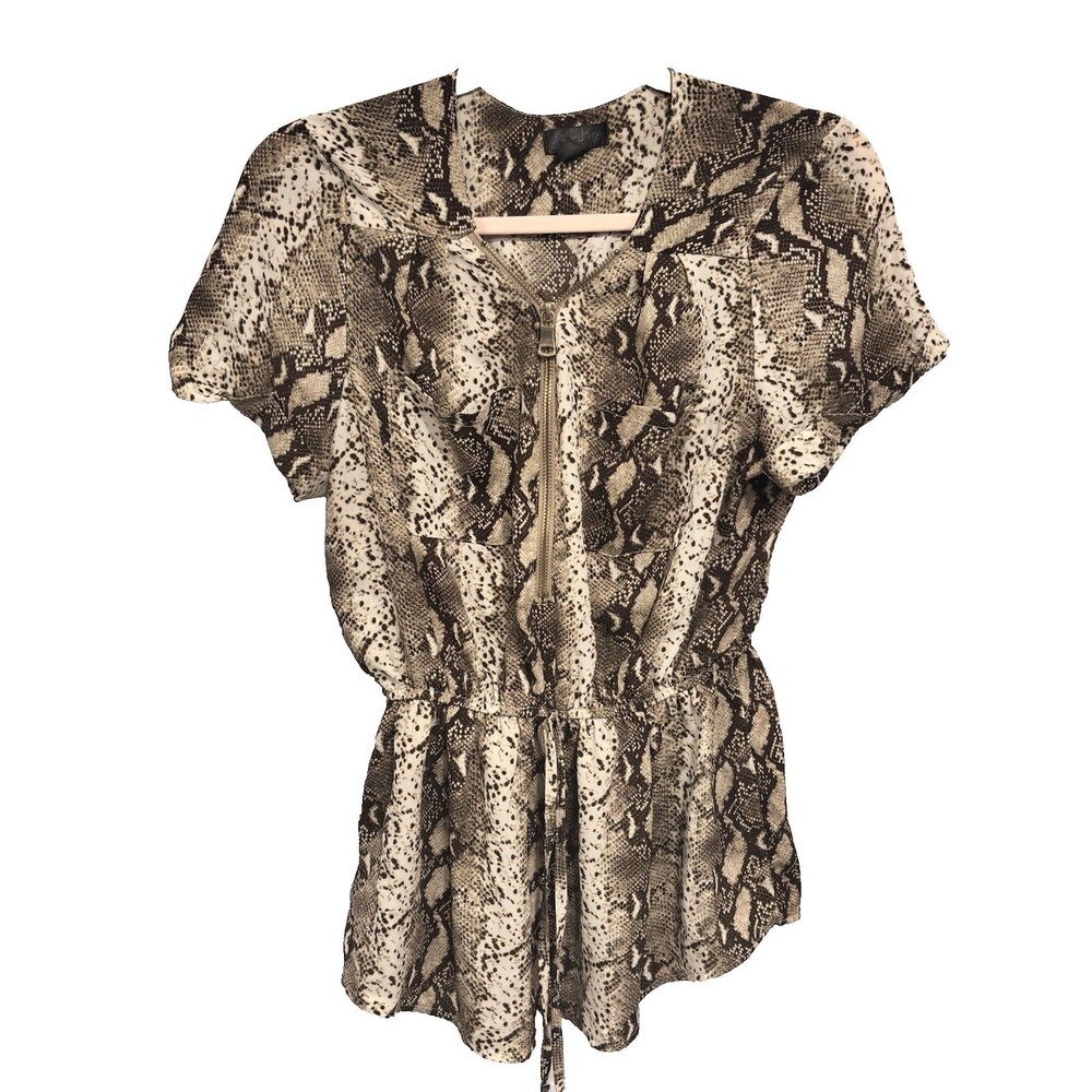 J for Justify Women's Casual Snakeskin Blouse Size M Skater Grudge Short Sleeve